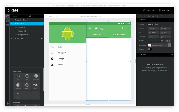 Prototype with tab indicator