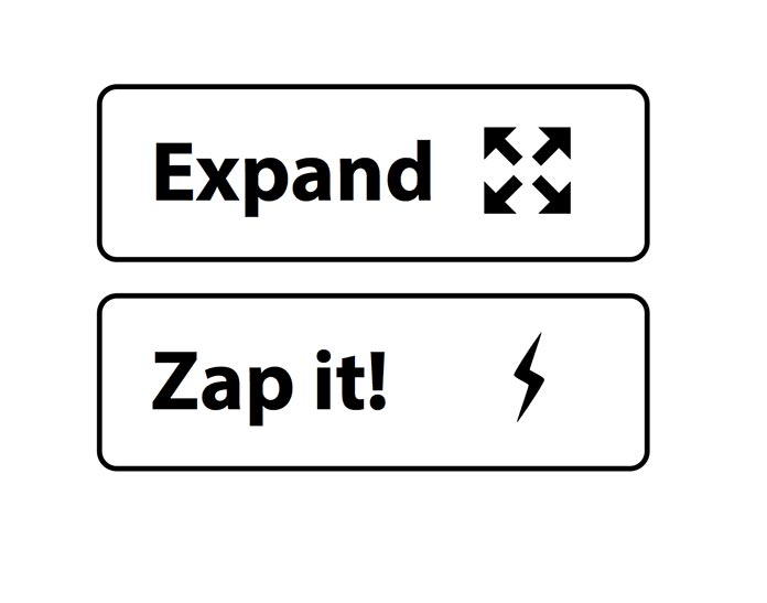 Two button samples; one example has a nicely-balanced scale of icon to text, the other has an icon that is too small for the space and size of text