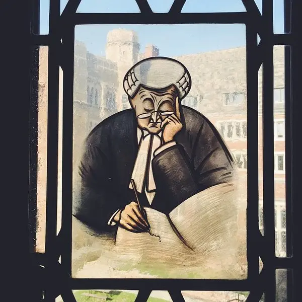耶鲁大学斯特灵纪念图书馆内一扇窗户上的装饰画。