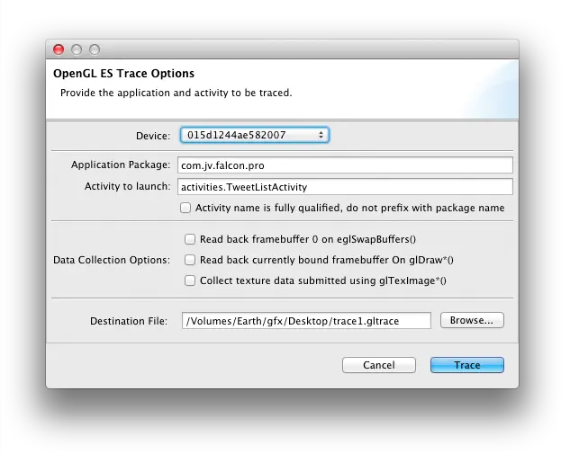 Starting an OpenGL trace