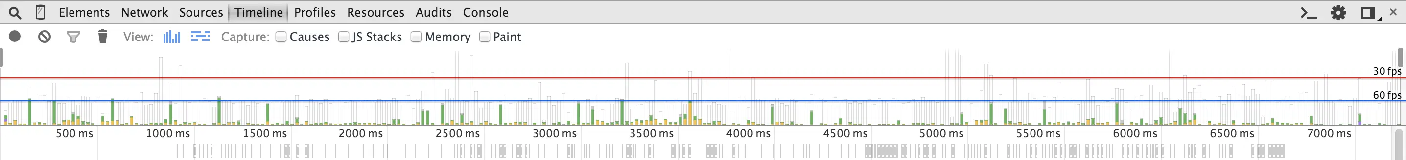 Screenshot of Chrome DevTools Timeline after the performance optimization
