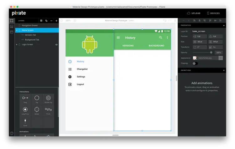 Prototype with tabs added