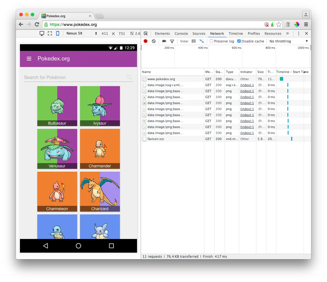 Pokedex.org with JavaScript disabled.