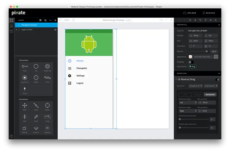 Prototype with Navigation Drawer