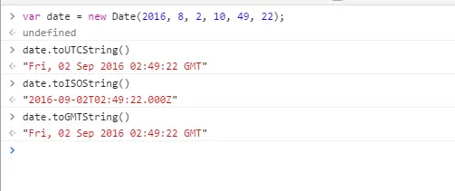 toISOString() 与 toUTCString()、toGMTString()