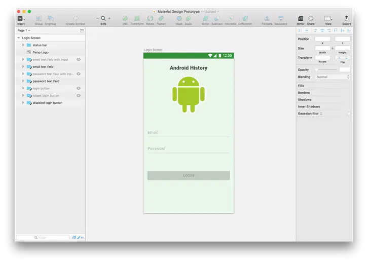 Status bar added to login screen art board