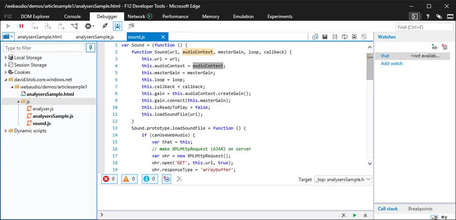 Analyser sample debug js