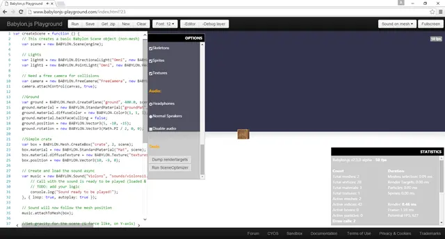 Babylon.js playground debug layer