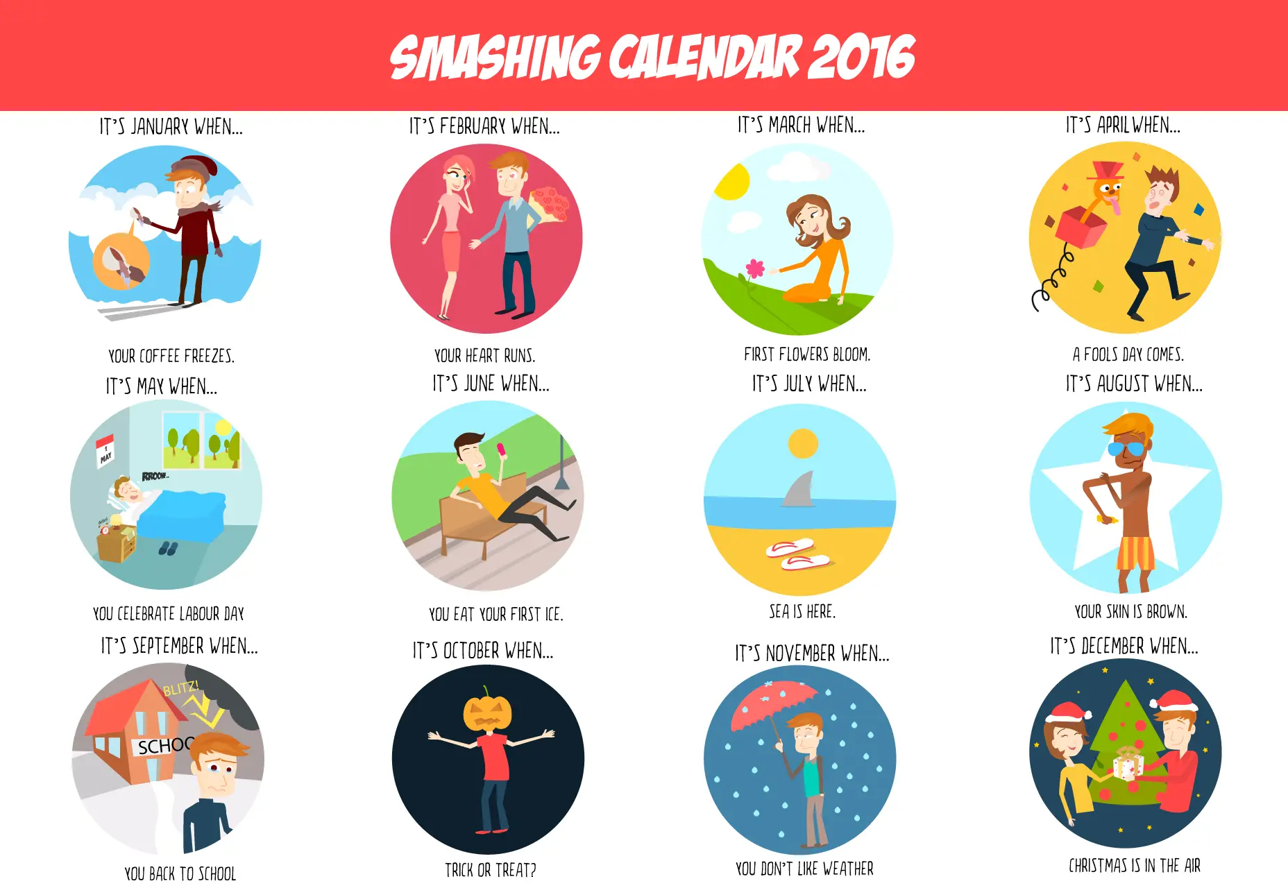 The Months Of The Year Vector Icon Set