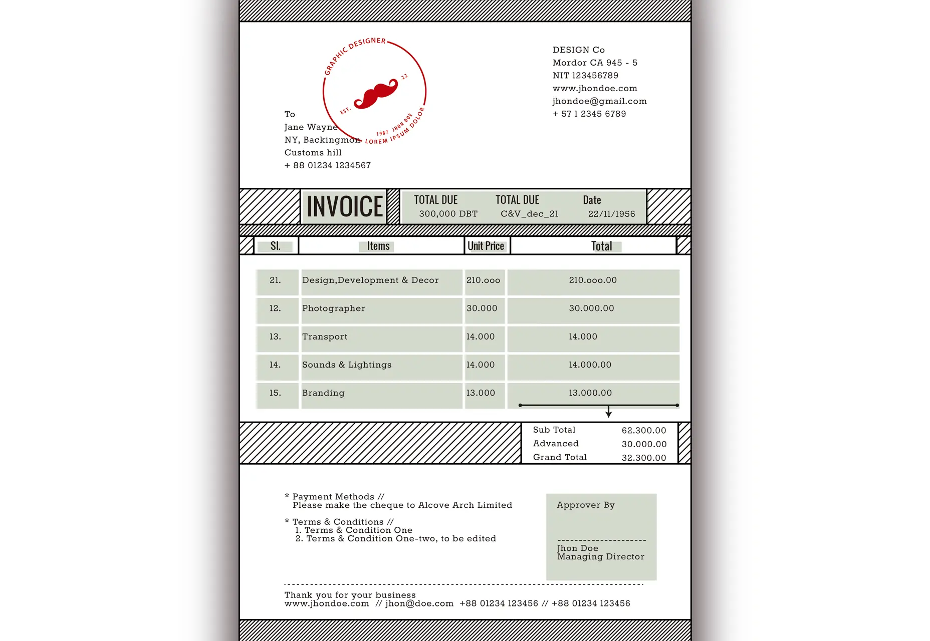 Noir: Technical Invoice PSD & Ai Template