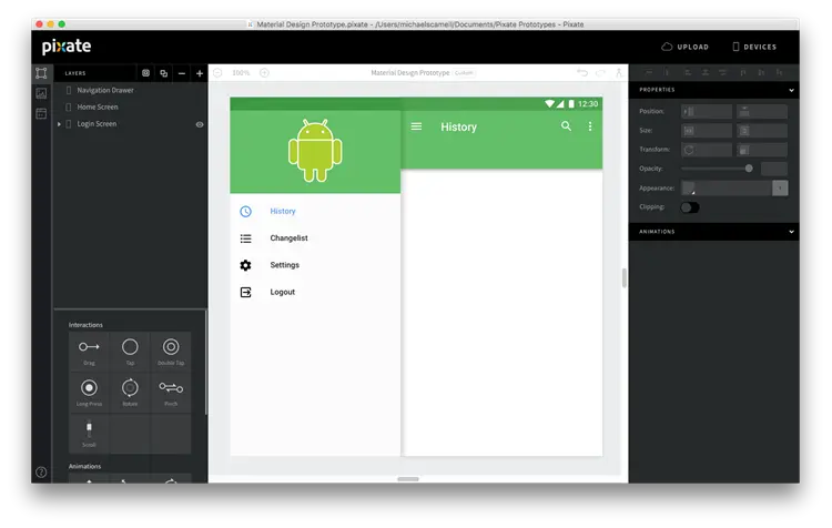 Prototype with newly added Home Screen