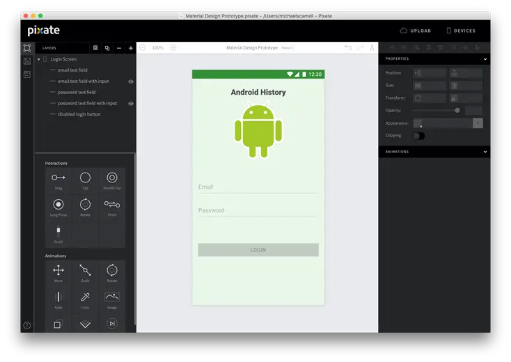 Login screen with added filled in input fields