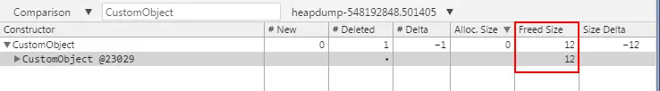 Screenshot comparing heap dumps from before and after exeuction of the timer