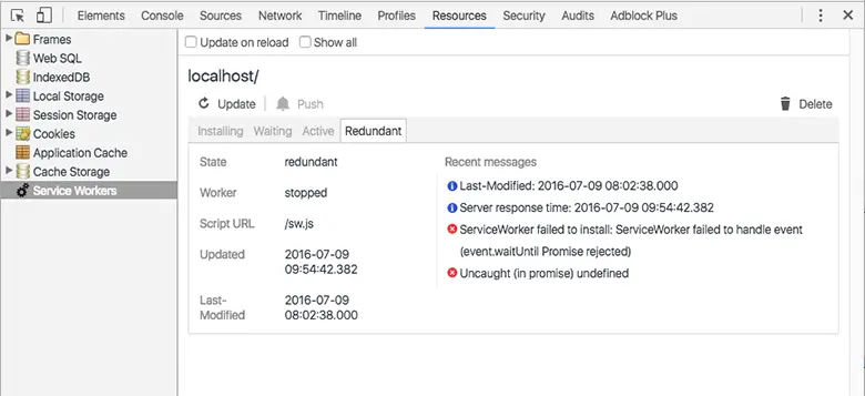 Service Worker Redundant in DevTools