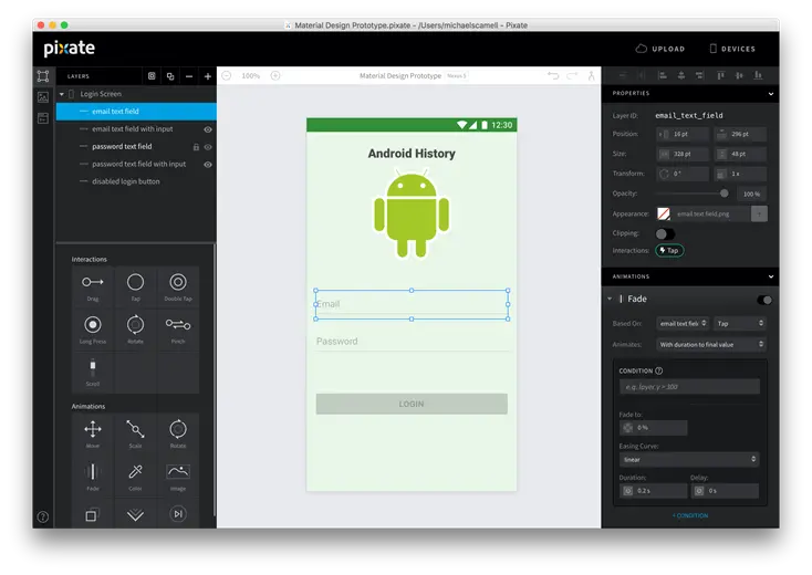 Animating the email text field
