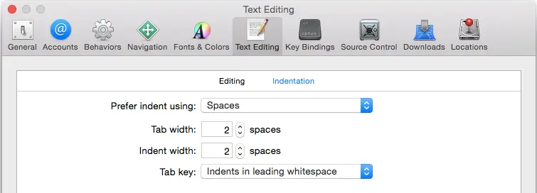 Xcode indent settings