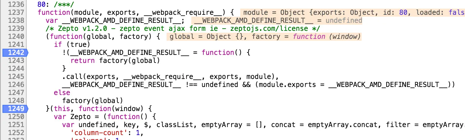 zepto webpack transformed