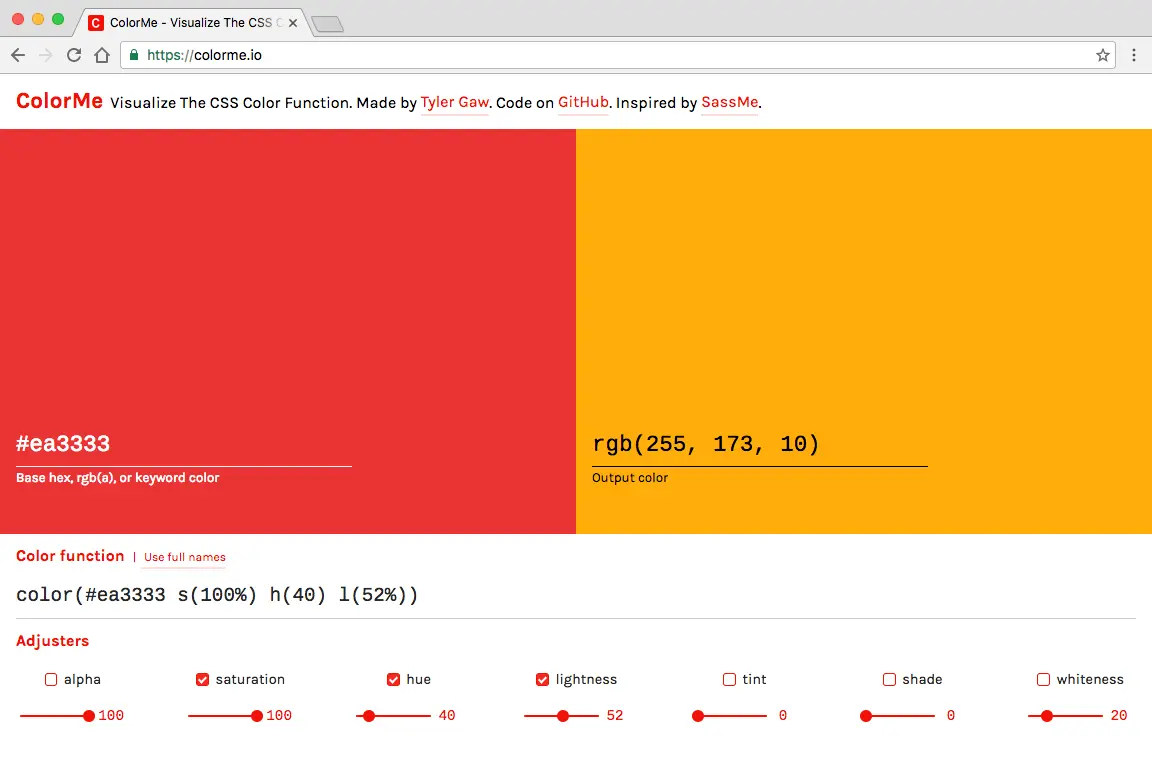 A screenshot of colorme.io
