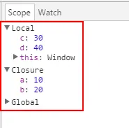 演示闭包行为的调试会话组合屏幕截图的第二部分