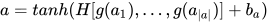a=tanh(H[g(a_1),...,g(a_{|a|})]+b_a)