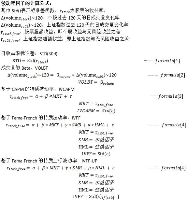 波动率因子的计算公式