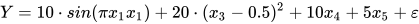 Y = 10\cdot sin(\pi x_{1}x_{1})+20\cdot (x_{3}-0.5)^{2} +10x_{4}+ 5x_{5} + \varepsilon 