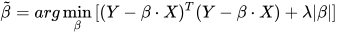\tilde{\beta } =arg\min_{\beta}{{[(Y-\beta\cdot X)^{T}(Y-\beta\cdot X)+\lambda |\beta |]}} 