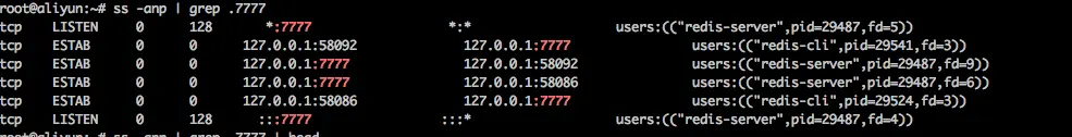 ss -anp | grep .7777