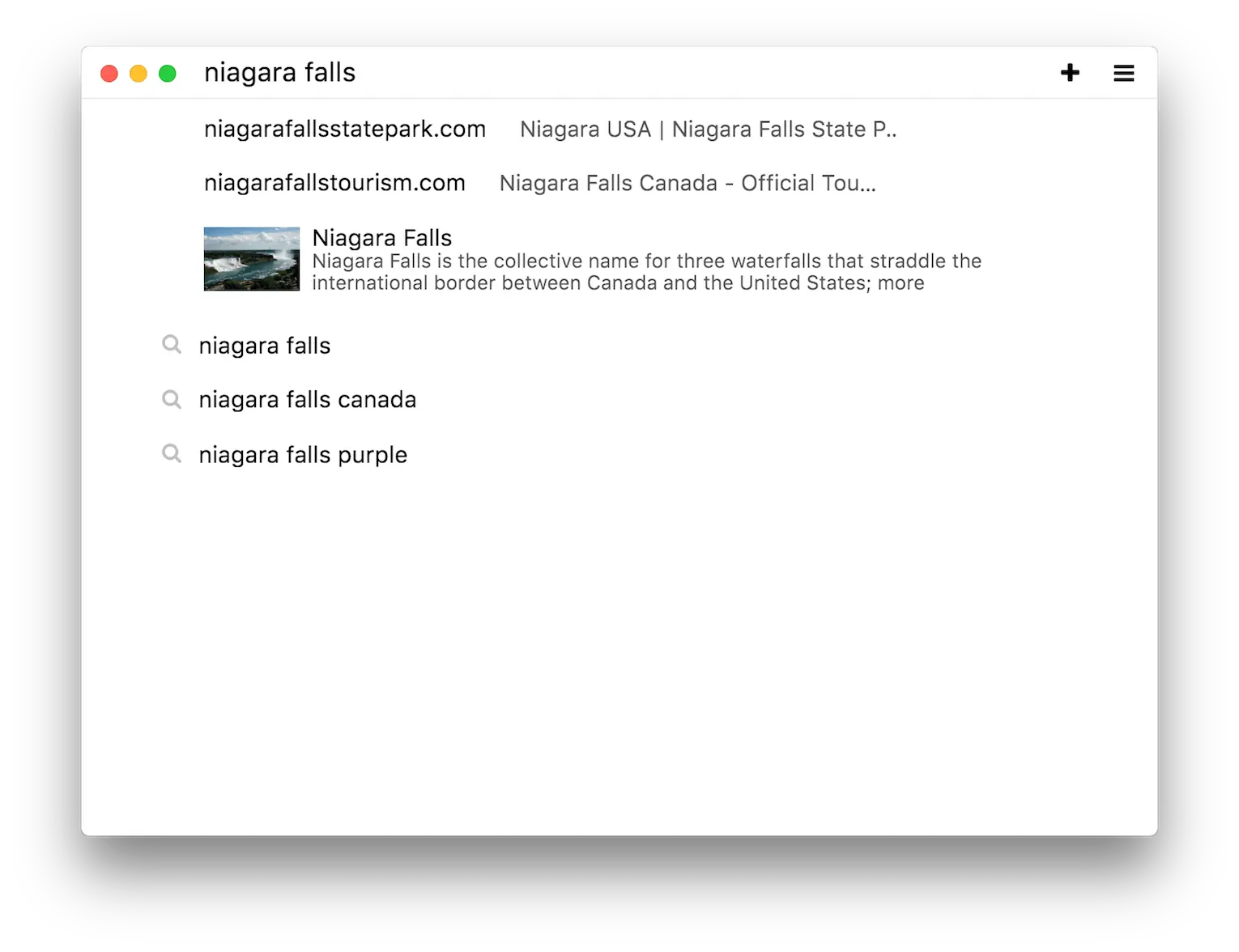 The search bar, showing information from DuckDuckGo