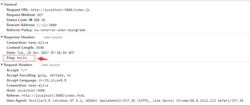 这一次依然如同陌生人一样，但是这次我拿到了一个暗号,`Etag:hello`，我激动地赶紧使用暗号重复刚才的话。