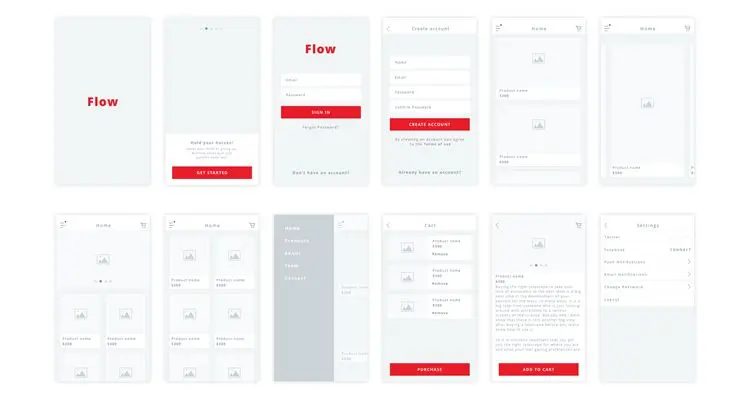 Flow Sketch ios iphone ipad mobile app free wireframe kit template UI design
