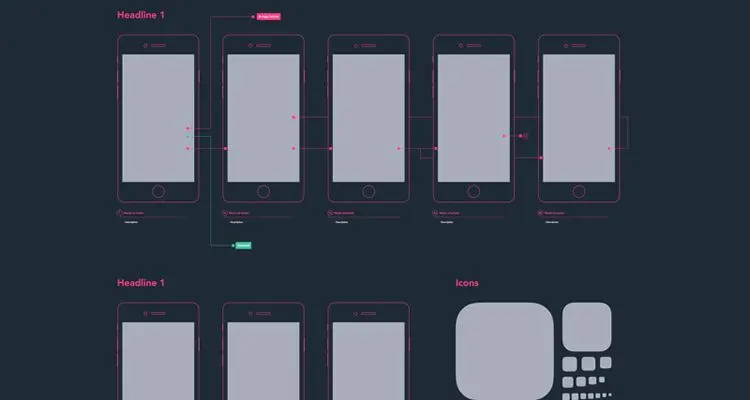 Mobile Diagram sketch ux flowchart userflow development free wireframe kit template UI design
