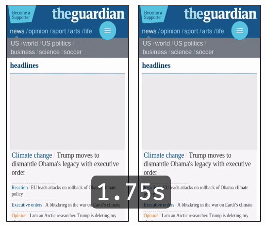 The Guardian website, with and without JavaScript