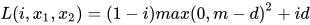 L (i,x_{1},x_{2})=(1 - i){max(0, m-d)}^{2}+id 