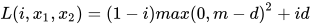 L (i,x_{1},x_{2})=(1 - i){max(0, m-d)}^{2}+id 