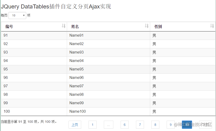 [jQuery]jQuery DataTables插件自定义Ajax分页实现