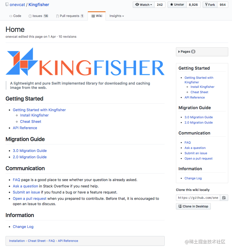 Kingfisher 的 Wiki 页面