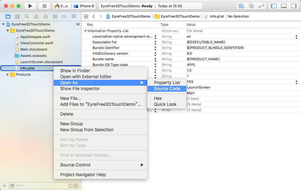 以 Source Code 方式打开 info.plist