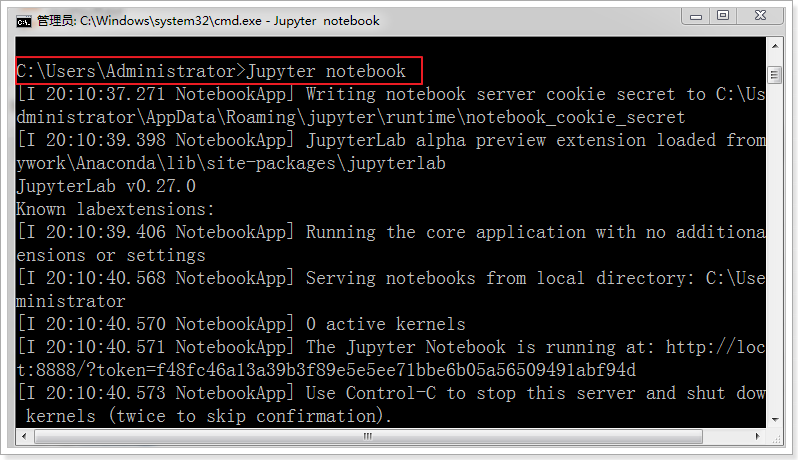 安装好Anaconda,打开cmd,输入Jupyter notebook