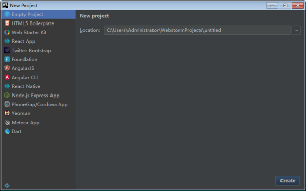 webStorm创建工程页
