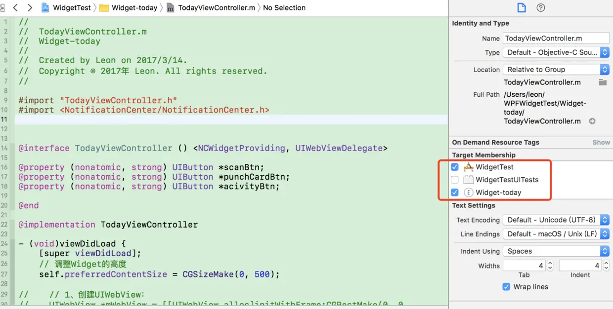 在对应类的 Target Membership 勾选 Widget 即可