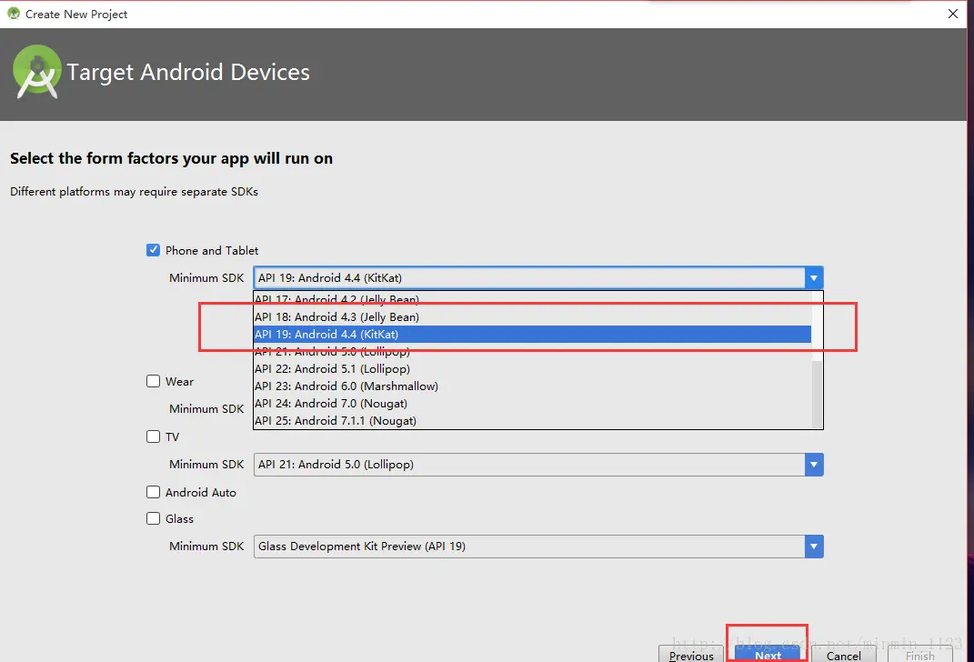 3 SDK选择Android4.4 版本