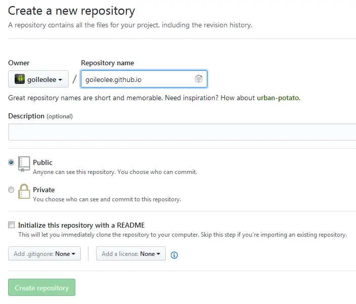 创建仓库，你的名字