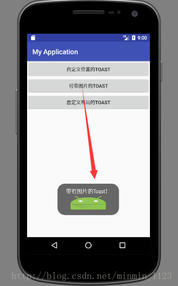 第二种形式效果，由此可见Toast默认位置在底部