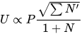U\propto P{{\sqrt{\sum{N'}}}\over{1+N}}
