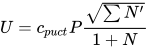 U=c_{puct}P{{\sqrt{\sum{N'}}}\over{1+N}}