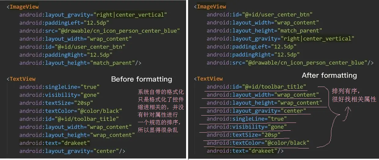 使用LayoutFormatter前后对比图