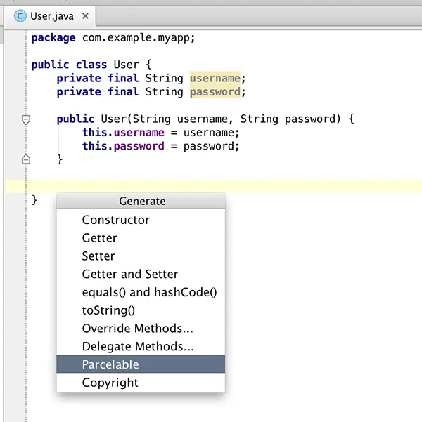 Android Parcelable code generator使用