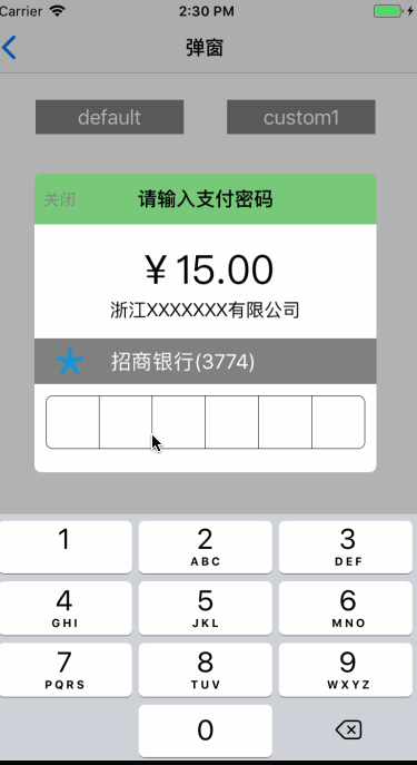 iOS支付输入框、集成化的支付弹框，可自定义弹框视图