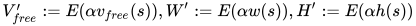 V’_{free} := E(α v_{free}(s)), W’ := E(α w(s)), H’ := E(α h(s))